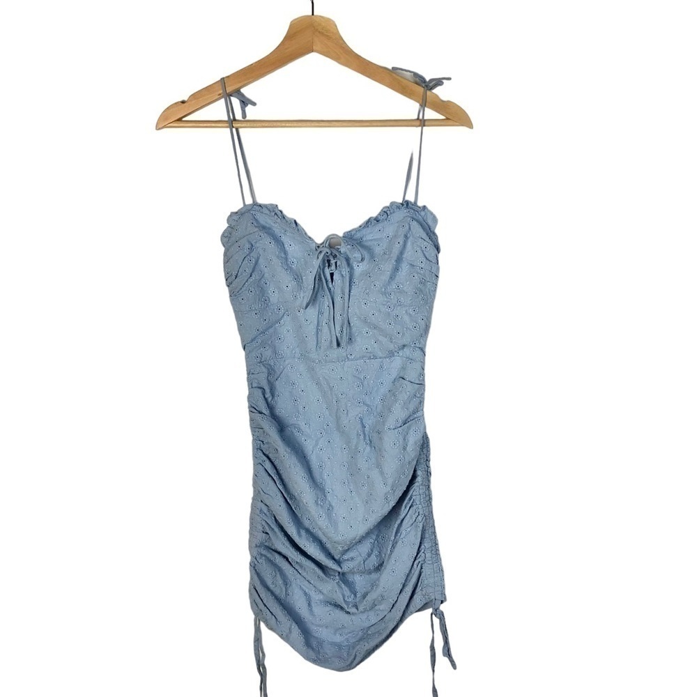 Horoscopez Light Blue Eyelet Cinched‎ Mini Dress XS